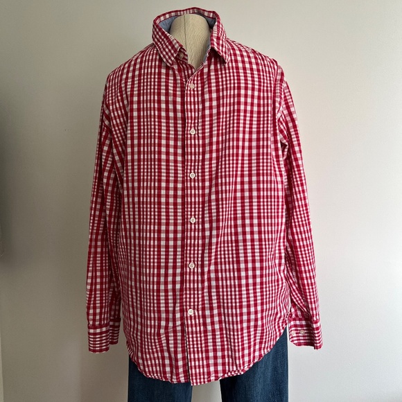 Attitude - Red &White Checkered Long Sleeve Casual Button Down Shirt - Picture 8 of 8